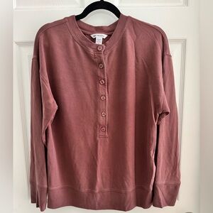 Athleta Balance Henley Sweatshirt Small Mauve Button Front Soft Tencel Pullover